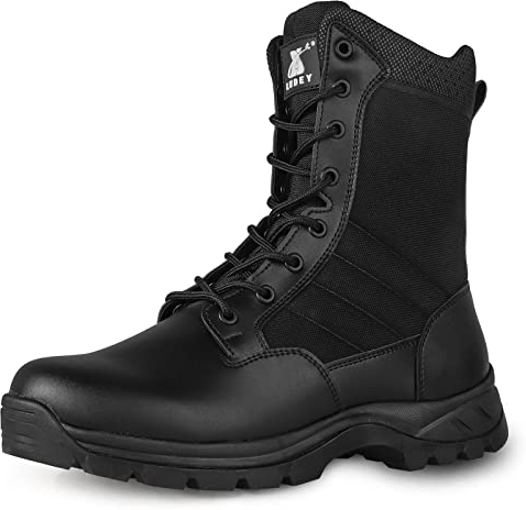 LUDEY Stivali Militari Cerniera Uomo Stivali Tattici Stivali Combattimento Stivali Escursionismo Anfibi Militari Uomo Scarpe da Trekking IDS 928-Nero 39 EU