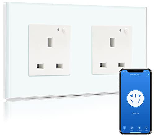 BSEED Smart Socket, WiFi Outlet Socket Work with Alexa and Google Home, Smart Life App Remote Control, Smart Timer Wall Sockets, No Hub Required, 2.4Ghz Only,13A,2 Gang White