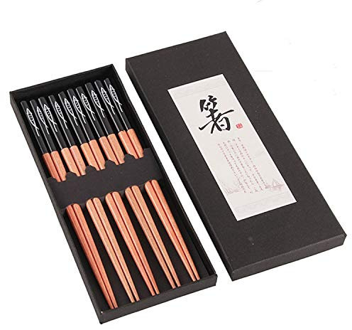 5 paires de baguettes japonaises traditionnelles en bois Baguettes antidérapantes réutilisables à motif de poisson de 9 , allant au lave-vaisselle