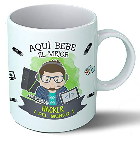 Planetacase - Taza Hacker - Regalo Original Pirata Informático - Cerámica 330 mL - Taza Desayuno Apta para Microondas y Lavavajillas - Cerámica 330 mL - Hacker (Él)