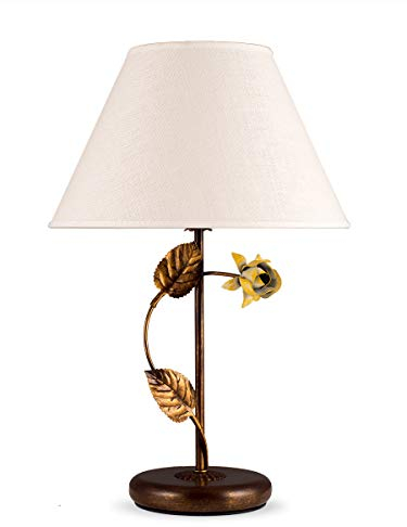 Helios Leuchten 4037510-1 Florentiner LED Tischleuchte antik-braun | florale Lampe Leuchte Tischlampe | Nachttischlampe Landhaus | Schreibtischleuchte Stoffschirm Leinen