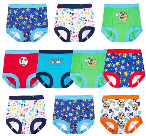 Disney boys Mickey Mouse Potty Training Pants and Starter Kit With Stickers & Tracking Chart, 10-pack Training Pant, 4 Years