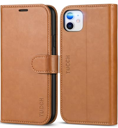TUCCH Hülle für iPhone 11 Hülle, iPhone 11 Klapphülle, [Verdicktes TPU] [RFID-Sperrung Schützt] [Kartenfächer] [Standfunktion] [Magnet], Stoßfeste Schutzhülle, Cover für iPhone 11 (6,1 Zoll) Braun