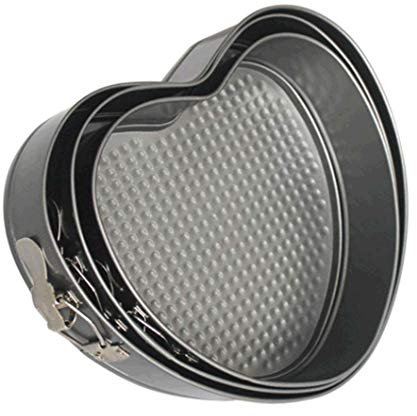 Falytemow Heart Shape Cake Tin Nonstick Springform Pan with Removable Bottom 3 Pieces Cake Molds of Leakproof Cheesecakes Pan Bakeware Set (Gray Heart, 24cm, 26cm, 28cm)