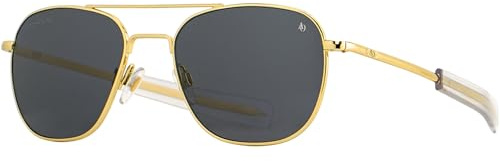 American Optical Original Pilot Sunglasses - Nylon Lenses - Bayonet Temple - Polarized (Gold/Grey, 57)