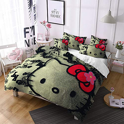NICHIYO Hello Kitty Christmas Bettwäsche Set - Bettbezug und Kissenbezug,Mikrofaser,3D Digital Print dreiteiliger Bettwäsche(Bettbezug + Kissenbezüge) (3,Single 135 * 200cm)
