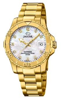 JAGUAR Damen Uhr Analog Edelstahl 316L Gold - Quarz - Saphirglas hochresistent - 20 ATM wasserdicht - Datum J898/1 - Couple Diver