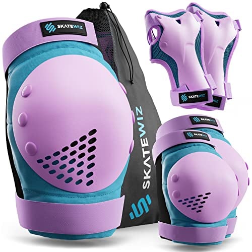 SKATEWIZ Protektoren Kinder - Knieschoner Kinder - Schoner Inliner Knieschützer - Schützer Inliner - Knie und Ellenbogenschützer - SMASH Größe S Blau Violett