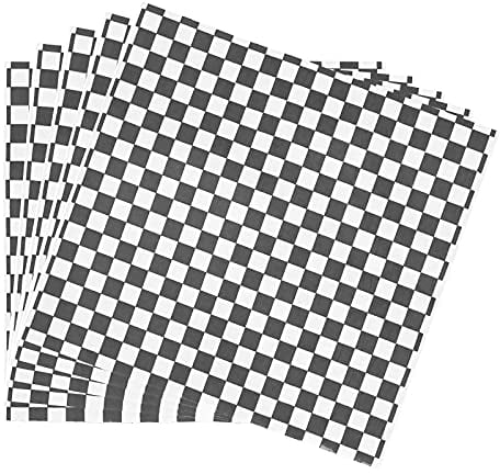 Wrap Paper Checkered, 100 Sheets Food Grade Wrap Checkered Basket Liners Grade Greaseproof Paper and Waterproof Food Wrapping Papers for Cheese Bread Pizza Fries(26 x 28CM Black Grid)