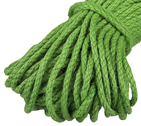 Uiopa Spago Juta 5mm x 10m, Spago Grosso Naturale Corda Canapa Colorato, 3 Fili Corda Iuta per Tiragraffi per Gatto, Artigianato Fai-da-Te, Giardinaggio, Decorazione Domestica (Verde frutta)