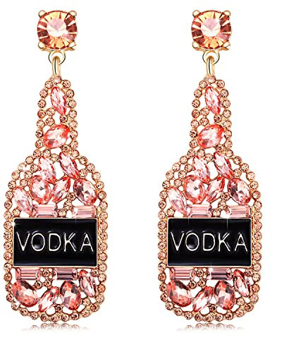 NLCAC Champagne Earrings Sparky Rhinestone Vodka Champagne Bottle Drop Dangle Earrings Wedding Holiday Celebration Party Earrings Gifts for Women, Crystal, not know