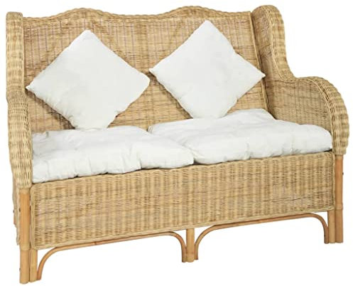 2-Sitzer-Sofa Natur Rattan und Leinen