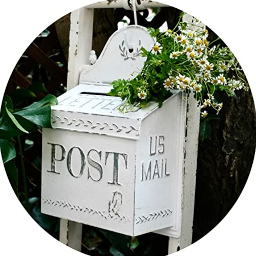 Briefkästen Eisen Vintage-Stil Wandmontage, für Home Office Indoor Outdoor Eingangstor Dekoration (Color : Weiß, Size : 29x13x41.5cm)