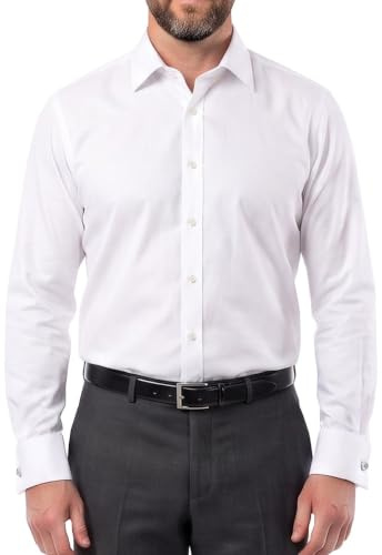 Janeo British Apparel Men's Regular Fit Double Cuff Shirt | Long Sleeve Plain Dress Shirts, Cufflinks Included, Easy-care breathable fabric, Generous cut through chest and waist