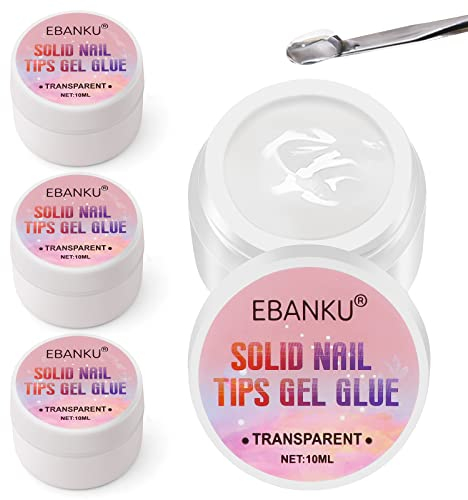 EBANKU Festen Nagelkleber Aufbaugel für Gelnägel, Nagelkleber für Tips Solid Nail Gel Glue Nagelkleber Extra Stark für Kunstnägel UV Kleber für Nägel Strass (Härtung erforderlich) (4 Stuck)