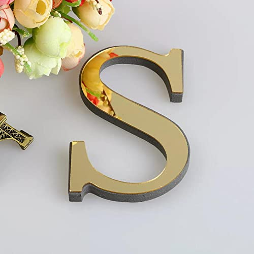 Wandaufkleber 3D, 15 cm, Gold - ganzes Alphabet u. Zahlen - Wanddekoration groß Spiegel Deko Home Wand Hochzeit Aufkleber klein Acryl Wandtattoo Partydeko Dekobuchstaben Medium Bar - Buchstabe S