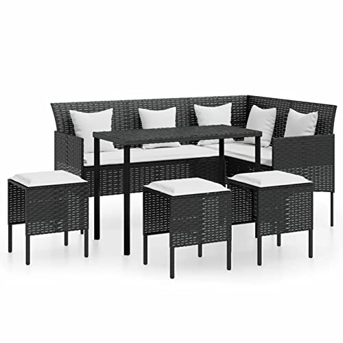 Tidyard 5-TLG. Ecklounge Gartenmöbel mit Esstisch Sitzgruppe Lounge Gartengarnitur Gartensofa Sofagarnitur in L-Form mit Kissen Poly Rattan Schwarz