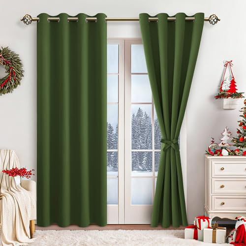 JIUZHEN Blickdicht Vorhänge Gardinen Ösenvorhang für Schlafzimmer Wohnzimmer,Olivgrün Verdunkelungsvorhang,2 Stück, 245x140cm(HxB)