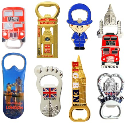 Great Mix of Famous UK Britain London Icons/Landmarks Fridge Magnet Bottle Openers - Set of 8