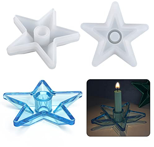 mugeleen DIY Stern Form Kerzenständer Silikonform, Leuchter Epoxidharz Casting Formen, Stern Kerzenhalter Epoxid-Gießform, Candlestick Resin Kristallglas Formen (1PC)