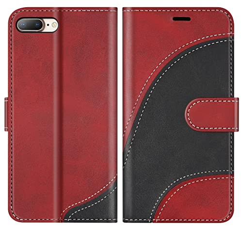 BoxTii Cover per iPhone 8 Plus/iPhone 7 Plus, Custodia in PU Pelle Portafoglio per iPhone 8 Plus/iPhone 7 Plus, Magnetica Cover a Libro con Slot per Schede, Rosso