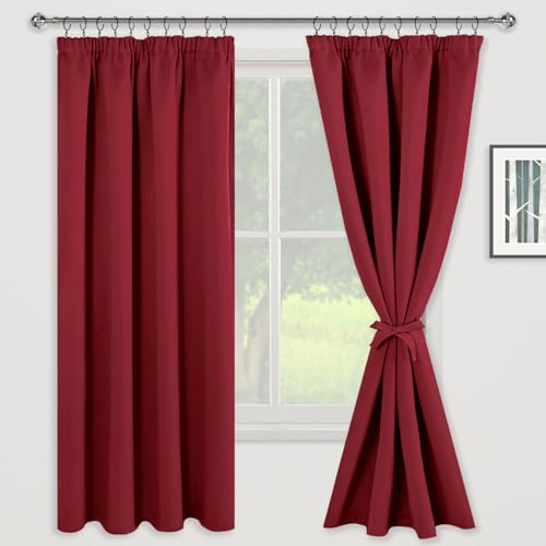 JIUZHEN Gardinen mit kräuselband Verdunklungsvorhänge Vorhang Blickdicht Gardinen Wohnzimmer Vorhänge Schlafzimmer Thermovorhang Rot, H175 x B140 cm,2er Set