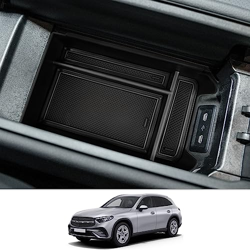 CDEFG Mercedes GLC X254 2023 2024 2025 Mittelkonsole Armlehne Organizer GLC-Klasse Aufbewahrungsbox Auto Center Console Tray GLC X254 2023 Zubehör (Schwarz)