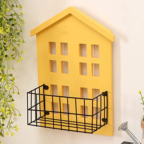 HERCHR Wand-Schweberegal, Rustikale Holzhaus-Form, Schwebende Regale, Rustikale Bauernhaus-Aufbewahrungsregale, Natürliches Holzregal Für Zuhause, Café, Bar(Gelb)