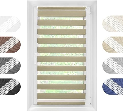 Birrke® Doppelrollo Ohne Bohren/Mit Bohren 2in1 120 x 230 cm - Tag und Nacht Duo Rollo für Sonnenschutz und Sichtschutz - Doppel Rollo - Einfache Montage Cappuccino