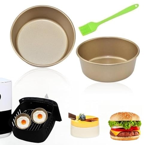 Wynott 2PCS Air Fryer Egg Moulds, 4 Cake Tin Ramekins for Mini Round Baking Tray Nonstick Cake Pan Muffin Pans Reusable Carbon Steel Accessories for Poached Eggs, Hamburgers, Pies