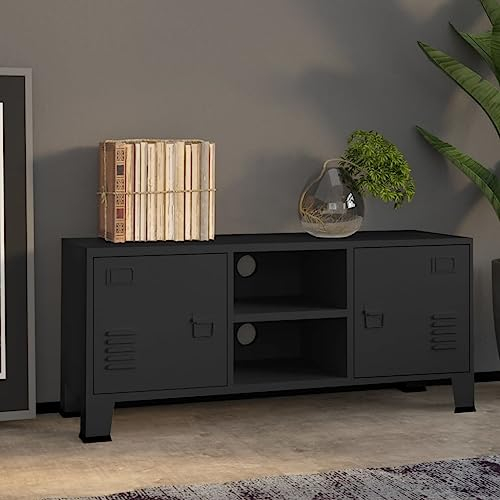 FIRBNUS TV-Schrank Industrie-Stil Schwarz 105x35x42 cm Metall TV Cabinet TV Unterschrank Sideboard TV Sideboard Industrial Möbel Wohnzimmer Sideboard Fernseher Lowboard Wohnzimmer Industrial Möbel