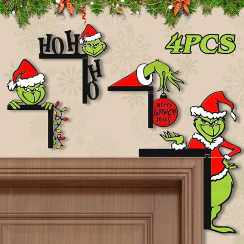 4 Stück Weihnachtsdeko Türrahmen,Türrahmen Deko Weihnachten,Türrahmen Dekorationen,Türecken Deko Aus Holz,Türdeko Weihnachten,Weihnachten Dekoration für Wände Türen und Fenster,Türeckendekoration