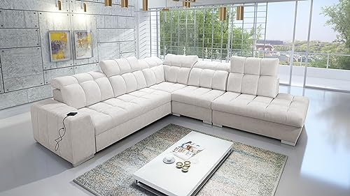 All4All Ecksofa mit Schlaffunktion Piaggio IX - 285x300cm - Sofa mit Bettkasten - Schlafsofa L-Form - Eckcouch - Couch - Sofaeck - Bett - Wohnzimmer - Terra 06 Seite Rechts 26