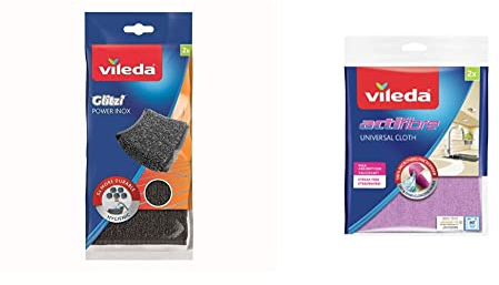 Vileda Glitzi Power INOX, Stahlschwamm gegen hartnäckige Verschmutzungen, länger haltbar, hygienische Reinigung, Härtegrad 3, 4er Pack