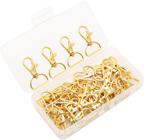 Lot de 40 porte-clés en métal doré, fermoir mousqueton, pivotant à 360°, anneaux en D, crochet porte-clés avec anneau en D, pour sacs, porte-clés, porte-clés, chaînes pour chiots