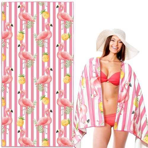 Lubibi Toalla de Playa de Microfibra,Toalla de Baño Grande,160x80cm,Secado rápido,sin Arena, Ligera y Portátil,para Piscina,Yoga,Gimnasio y Deportes,Viaje,Playa de Arena,Adultas y niños(Pájaros piña)