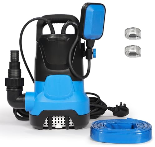 Submersible Electric Pump with 10M Hose, 400w 7500L/H, Float Switch for Clean & Dirty Water, Hot Tubs, Pools & Gardens