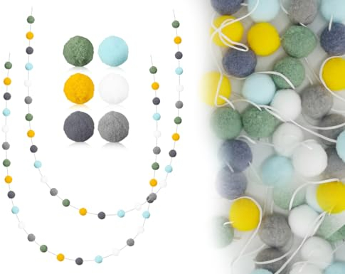 Lhbwhiz 2 Stück Filzkugeln Girlanden,Pompom Girlanden Filzkette Filz Ball Girlande mit 30 Stück Pompom zum Dekorieren im Kinderzimmer or Christbaum Schmuck Girlanden(Grün)