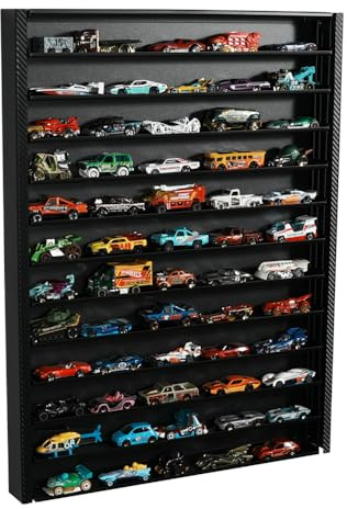 J JACKCUBE DESIGN 1:64 Diecast Car Display Rack – Wall Mounted Metal Shelf Cabinet for Miniature Model Cars, Fits 60 Vehicles (Black)