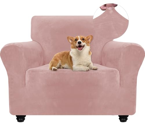 Ystyle Samt Sofabezug 1 Sitzer, Stretch Sofa Überzug, Sofaschoner rutschfest, Elastischer Couch Überzug, Sofa Cover Mit Armlehnen, Sesselschoner Sofaschutz Katze Sesselbezug, Rosa