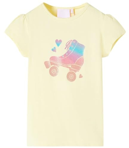 Kinder T-Shirt Rundhalsausschnitt Kurzarmshirt Kindershirt Mädchen Zartgelb 140