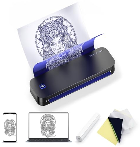 LIUMATE Termocopiadora Tattoo Bluetooth Impresora Tatuajes 2600mAh con 20 Papel de Transferencia, A4 Impresora térmica Inalámbrica Copiadora de Tatuaje,Compatible con Smartphone PC y Tablet