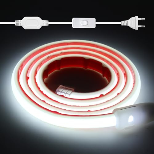 KISUFU 230V COB LED Streifen, 288LEDs/m Superhell Hohe Dichte IP65 Wasserdicht 50CM Schneidebar Doppelseitiges Band Neon LED Lichtband Light Strip für DIY Innen-und Außenbeleuchtung Projekte