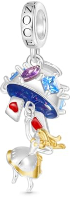 GNOCE Alice's Adventures in Wonderland Alice Teacup Playing Cards Pendant Dangle Charm 925 Sterling Silver Charm Fit Bracelet/Necklace Jewellery Gift for Women Girls Wife Daughter