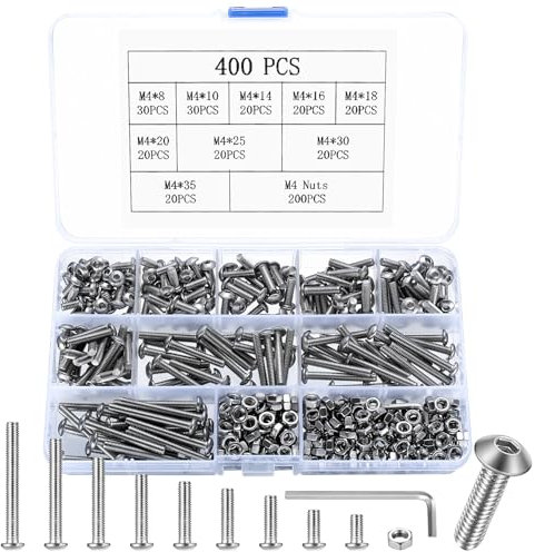 400 Stück M4 Schrauben Set, Schrauben und Muttern aus Edelstahl mit Gewinde, Rundkopf Innensechskant Schrauben mit Muttern Sortiment Set, Sechskantschrauben Maschinenschrauben Kit
