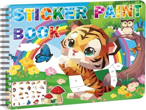 Kalysky Paint by Sticker Stickerbuch, Mosaik Stickerheft, Stickern nach Zahlen Stickerbücher mit 10 süßes Tier, Mitgebsel Kindergeburtstag Hochzeiten Gastgeschenke Spielzeug für Jungen Mädchen