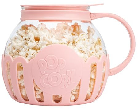 Paris Hilton – Palomitas de maíz de vidrio borosilicato y plástico – Perfecto para palomitas dulces y saladas, 165 x 25 x 18 mm, tapa 2 en 1, apta para lavavajillas