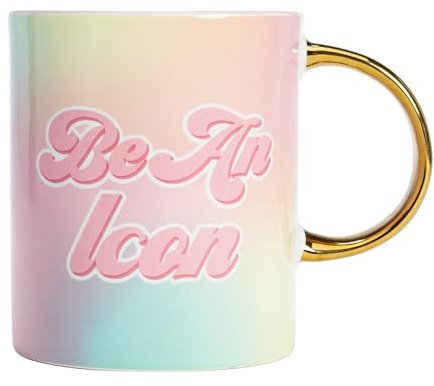 Paris Hilton – Be An Icon Tasse aus Keramik, 450ml – Stilvolle Kaffeetasse mit Zitat, Ideal für den Alltag, Handwäsche, 13,4x10,5cm, Weiß