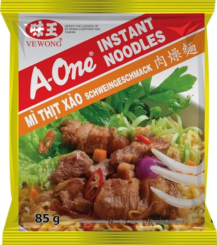 A-ONE Fideos Instantáneos, Sabor Carne de Cerdo, 85 gr (Paquete de 6)