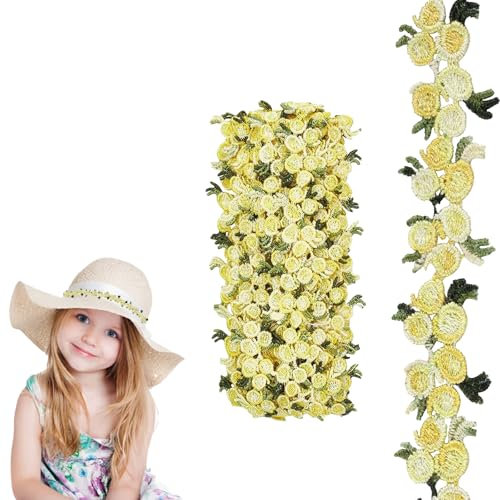 JOZMMZEOOA 5 Yards/4.57 Meter Spitzenband,Blumen Borten und Bänder Nähen Bordüre Stoff Spitzenborte Blumen Selbstklebende Bordüre,für Bänder Basteln Deko Adventskranz Geschenkpapier Hochzeit (Gelb)